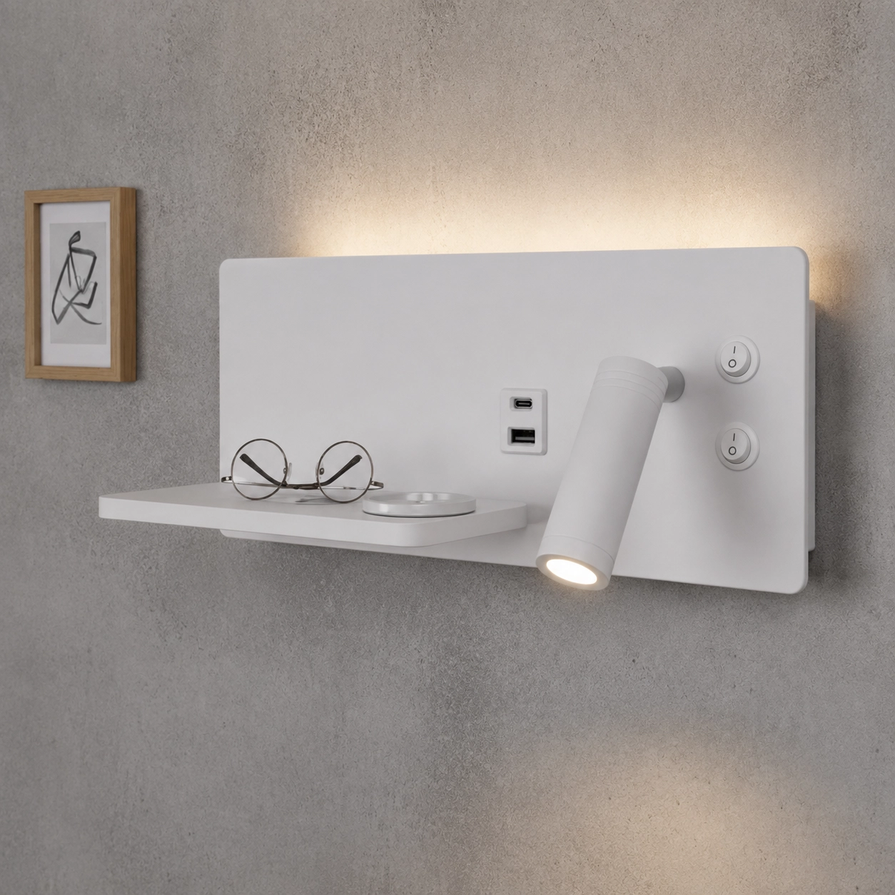 Nachttischlampe Charge rechts weiß mit kabellosem Ladegerät