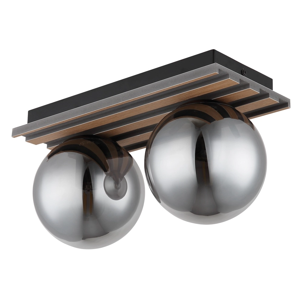 Deckenlampe Parsons 2-helliges Schwarz mit Holz Globo 9007371579099