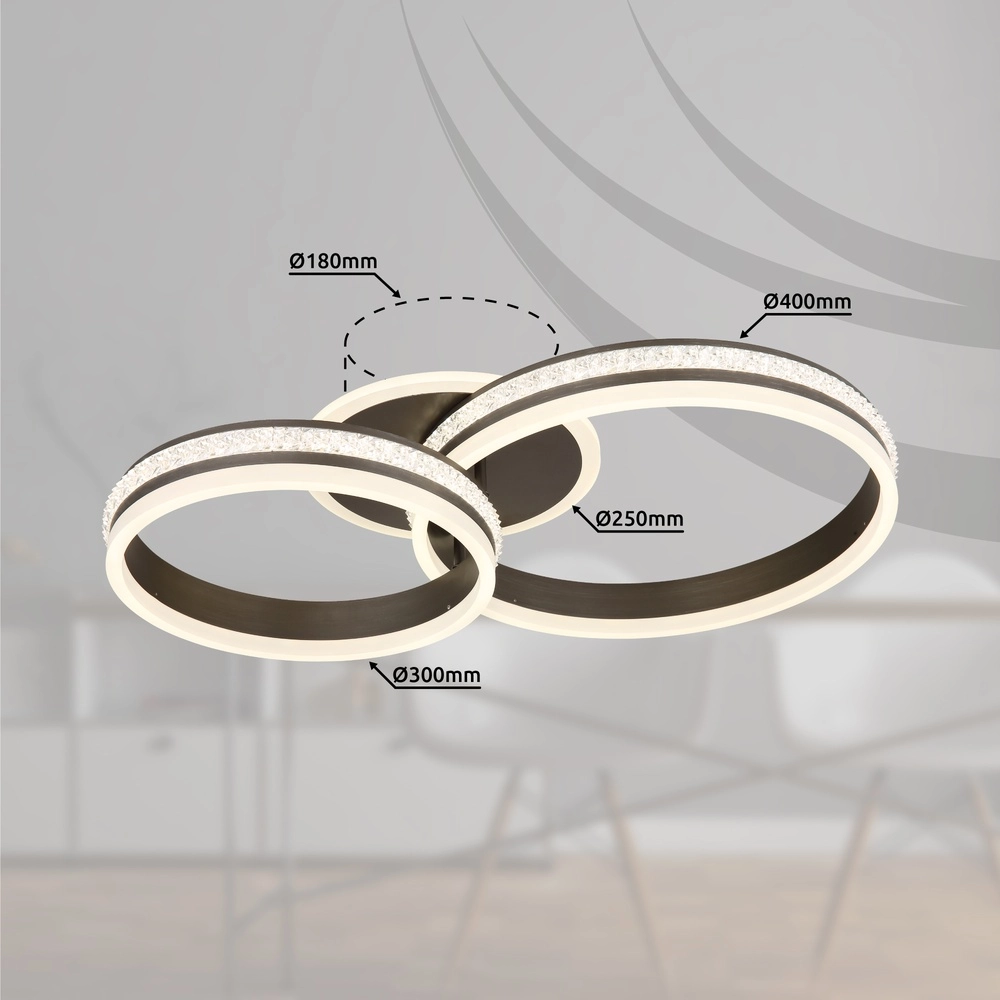 Design-Deckenlampe Grouni 2 Ringe mit Titan gebürstet Globo 9007371452002