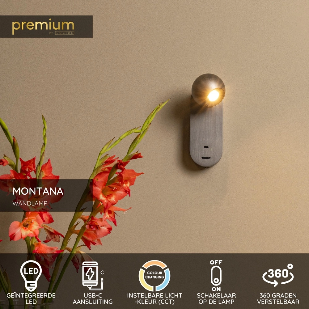Wandlampenbirne Montana Design Grey Premium by Lucide 5411212680129