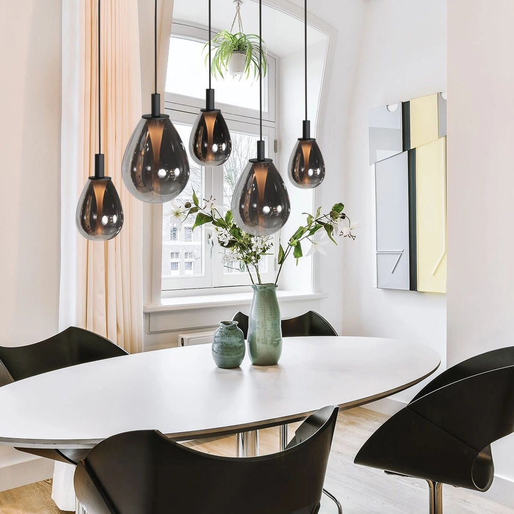 Pendelleuchte Glimsy 5-flammig schwarz mit Rauchglas Steinhauer 8712746177954