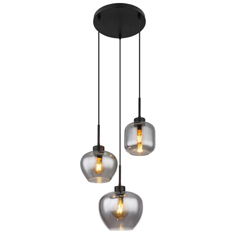 Design-Pendellampe Matt 3-Licht Schwarz mit Rauchglas