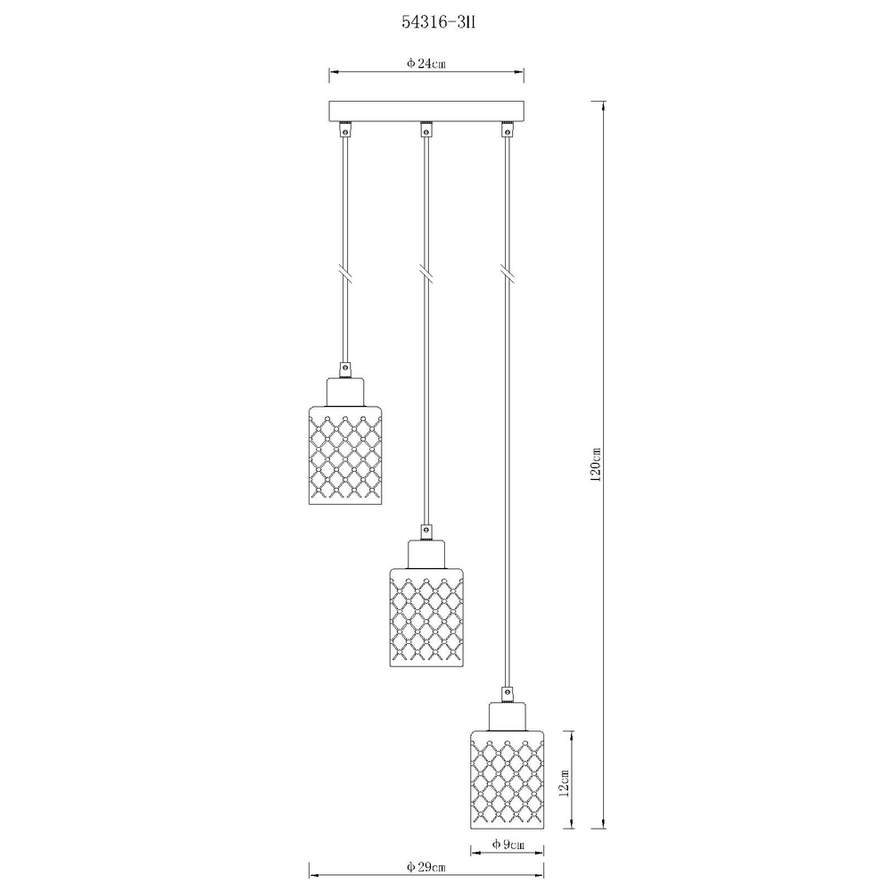 Design-Pendellampe Alonso 3-Licht-Schwarzpatrone Globo 9007371578252