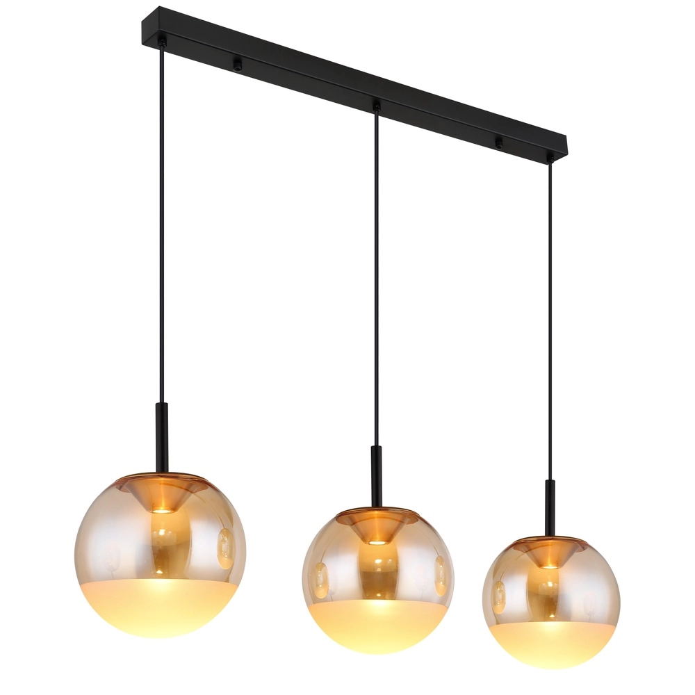 Design-Pendellampe Severin 3-Licht Schwarz mit bernsteinfarbenem Glas