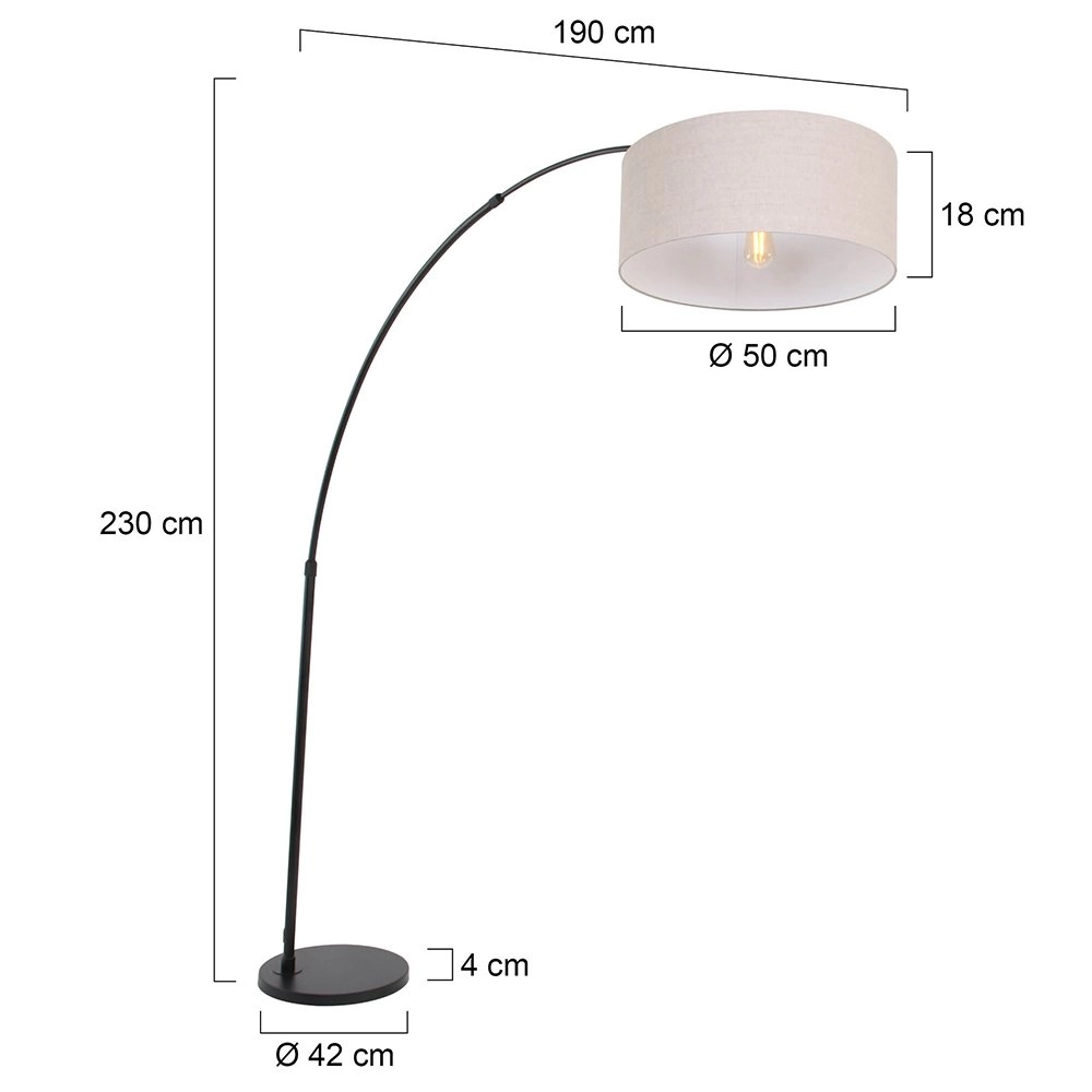Bogenlampe Gramineus 50 schwarz mit Leinenlampenschirm Steinhauer 8712746118285
