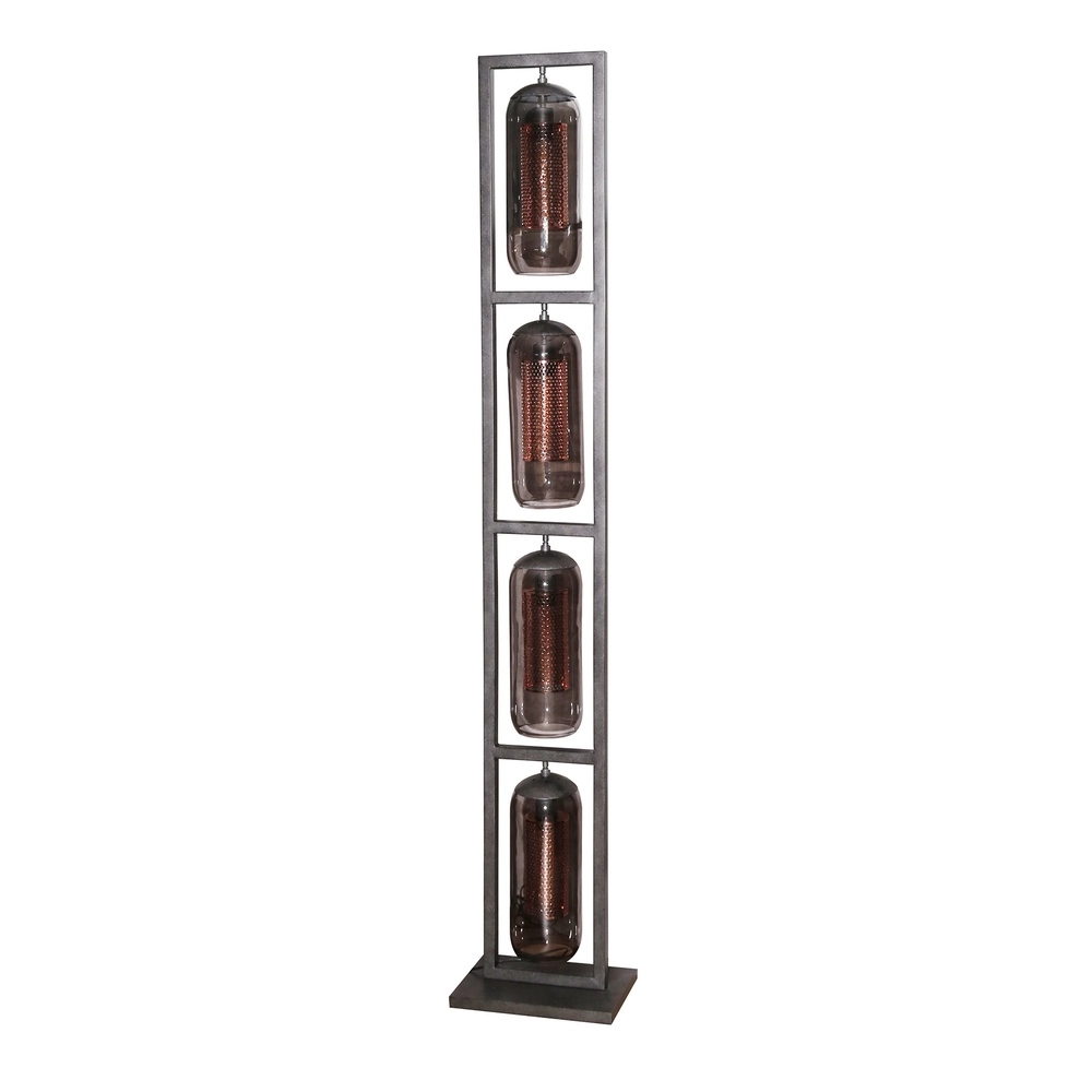 Glas-Stehlampe Smoke 4x E27 - 190cm - schwarz mit Kupfer Lyora 8716803512160