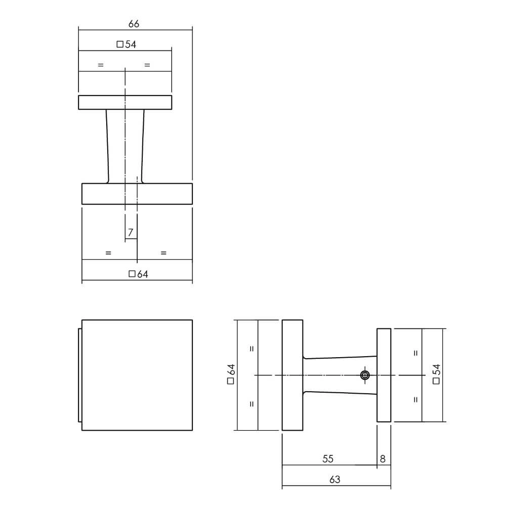 Türknauf vorne Castor Quadratisches Messing getrommelt Intersteel 8714186676110