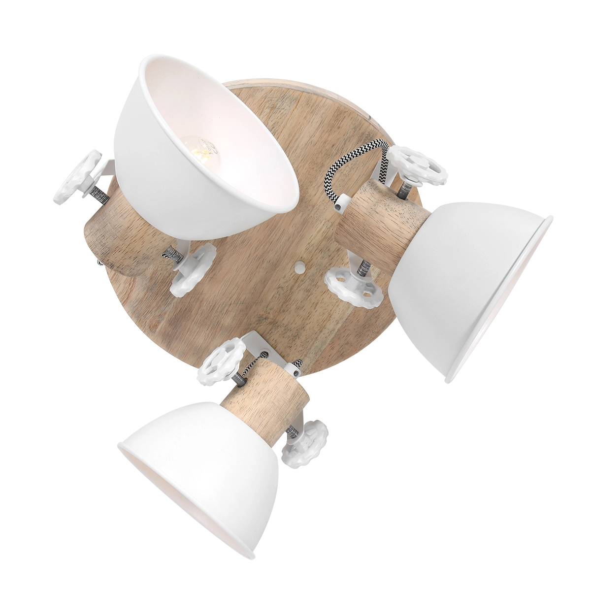 Industrielle Deckenleuchte Gearwood 3-flammig weiß mit Holz Steinhauer 8712746135428