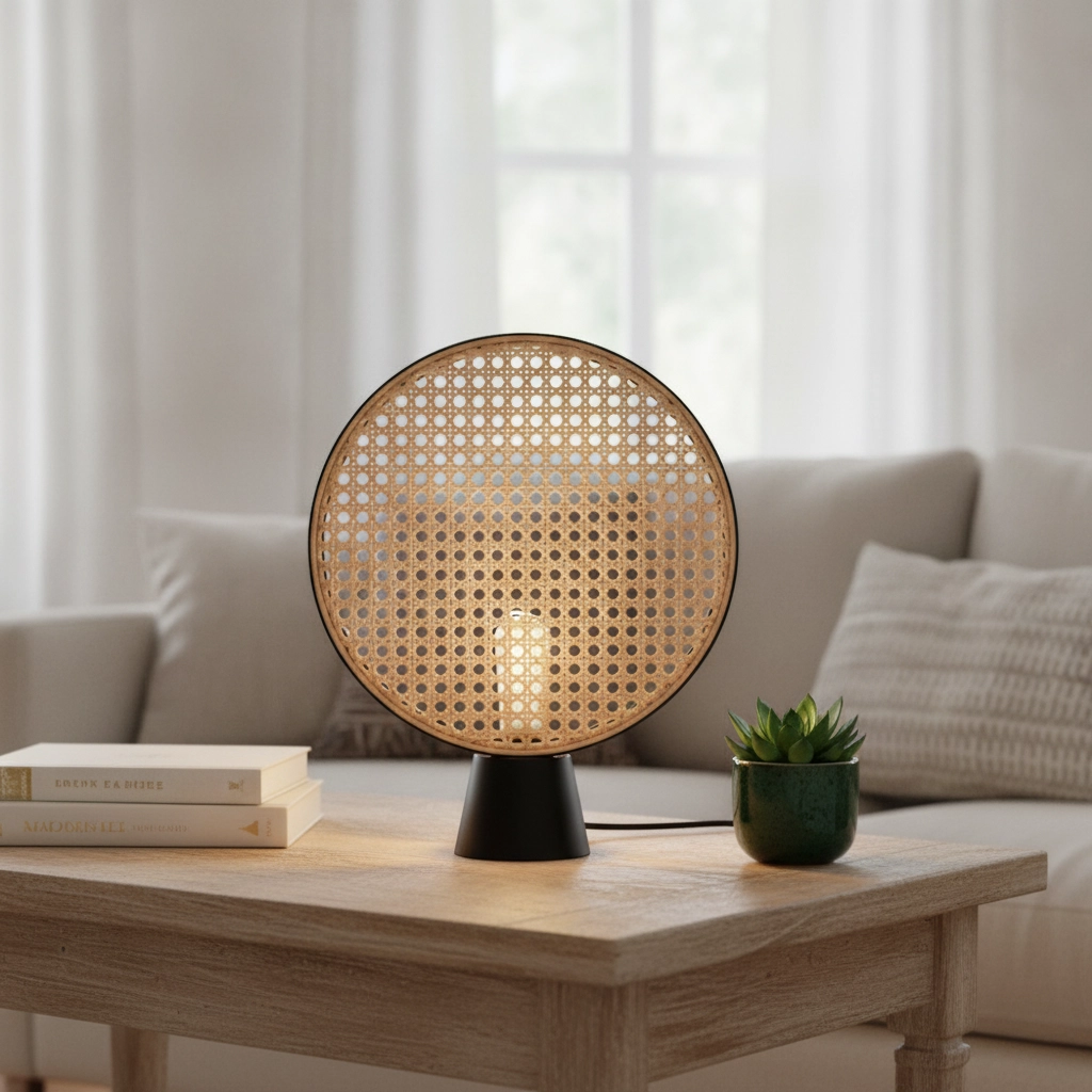 Tischlampe Tiera Rattan mit Schwarz