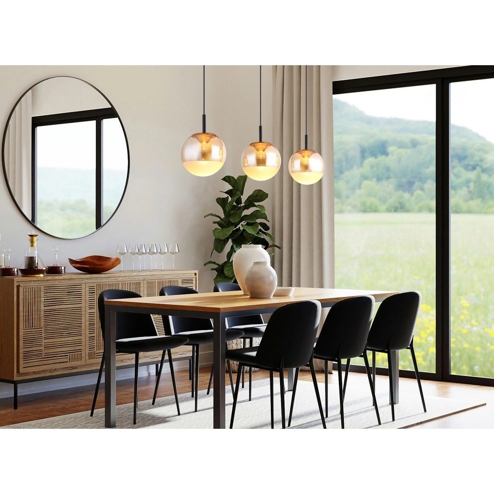 Design-Pendellampe Severin 3-Licht Schwarz mit bernsteinfarbenem Glas Globo 9007371549931