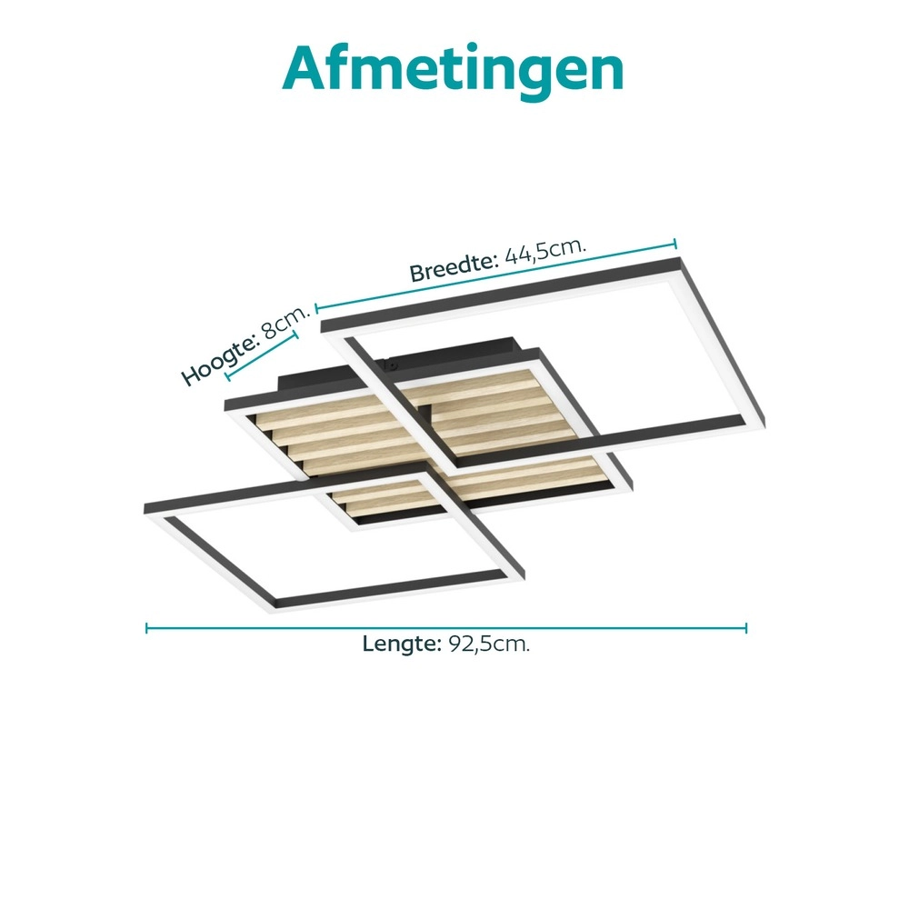 Moderne Deckenlampe Cembrano Schwarz mit Holzquadrat 92,5 cm Eglo 9008606388240