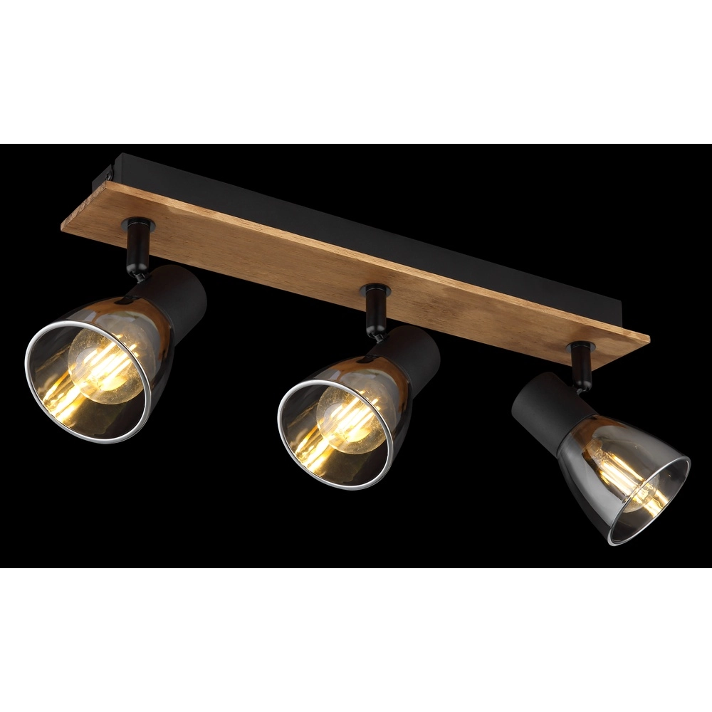Deckenlampe Claude 3-Licht Schwarz mit Holz Globo 9007371431212