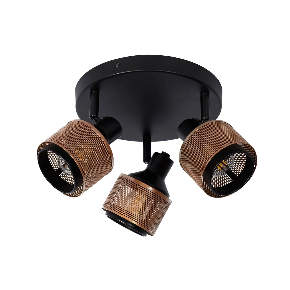 Deckenlampe Rafa 3-Licht Schwarz mit Kupfer