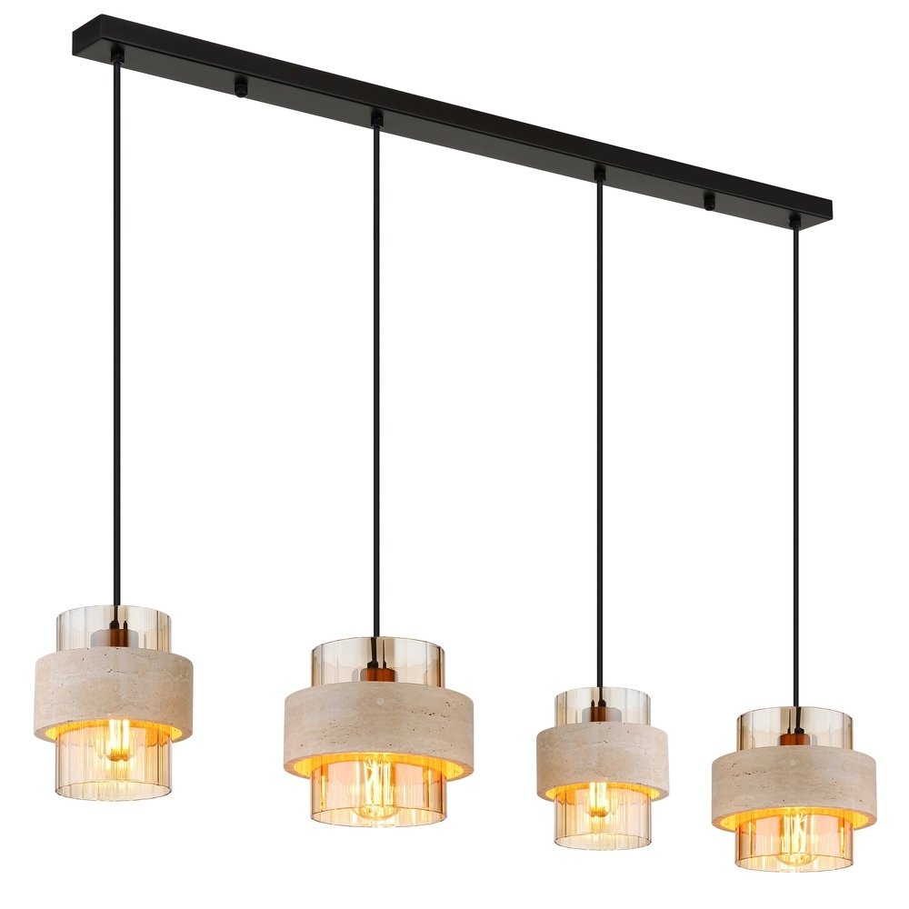 4-Licht Pendellampe Daren Schwarz mit Marmor