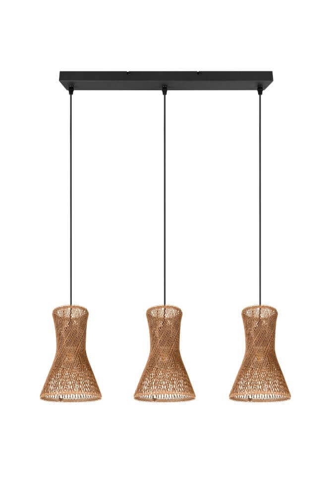 3-flammige Pendelleuchte Bijou schwarz mit Rattan Trio 4017807637298