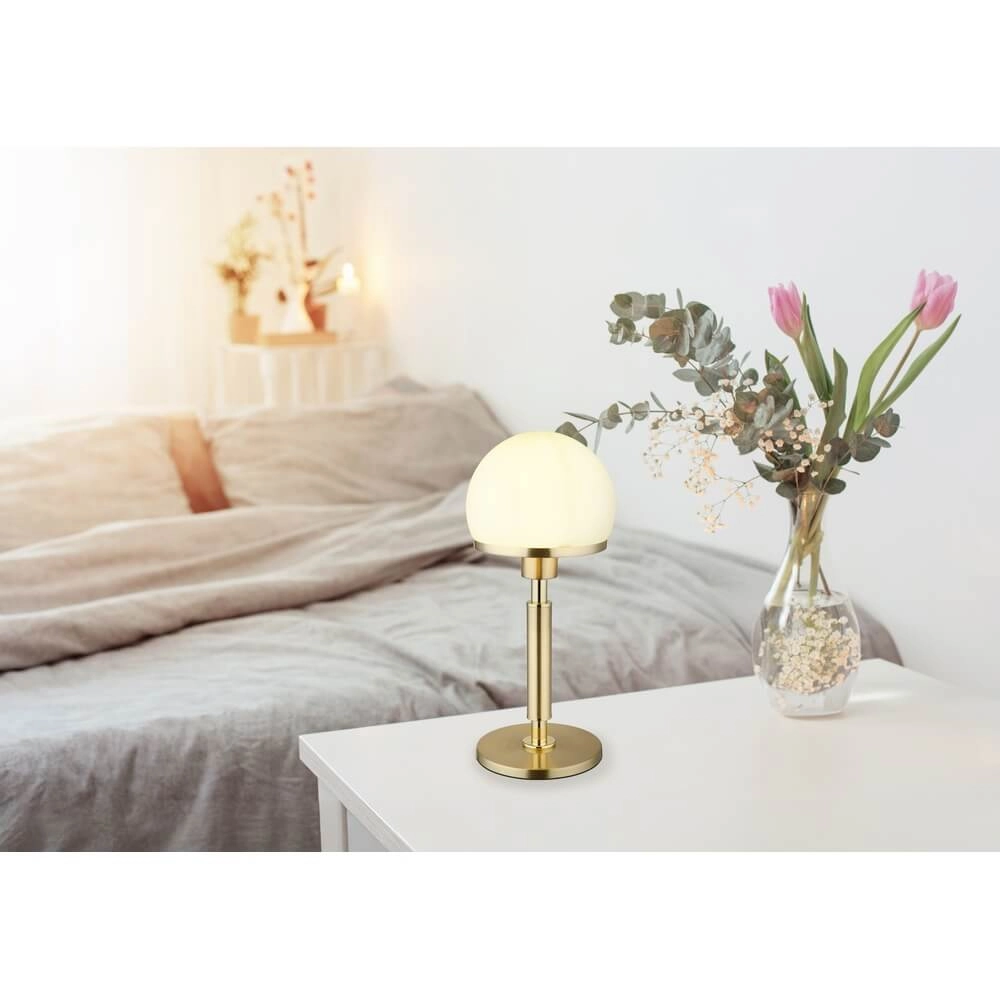 Tischlampe Haku Gold mit weißem Glas Globo 9007371450312