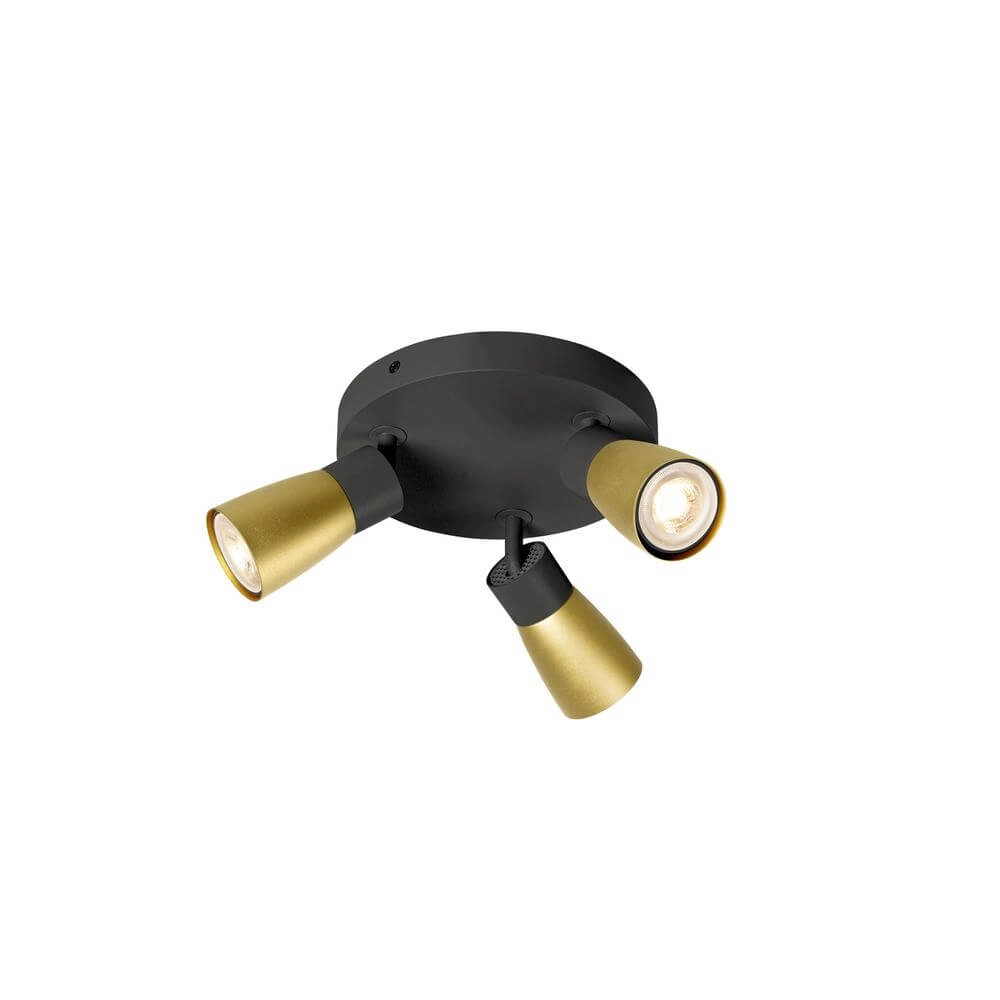 Runder Scheinwerfer Puri 2.0 Dome schwarz-gold 3-flammig