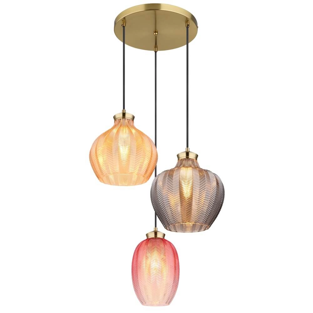 Goldene Pendelleuchte Jessica mit farbigem Glas rund Globo 9007371487110
