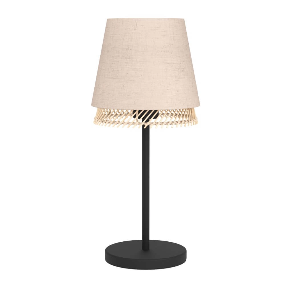 Tischlampe Tabley Leinen mit Rattan