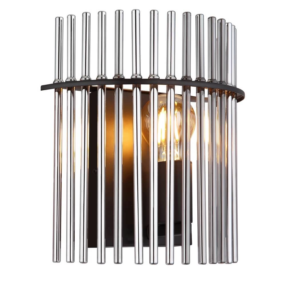 Schwarze Wandleuchte Gorley mit Rauchglas