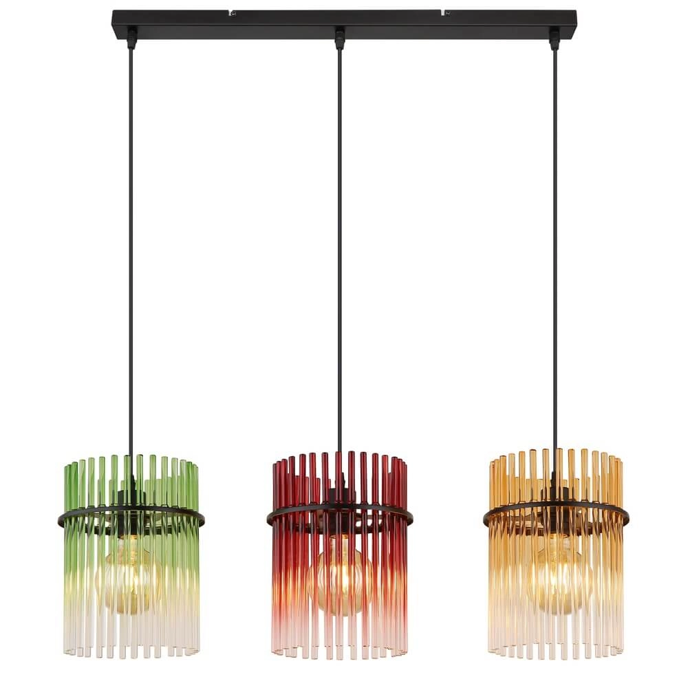 Schwarze Pendelleuchte Gorley Farbiges Glas 3-flammig Globo 9007371481002