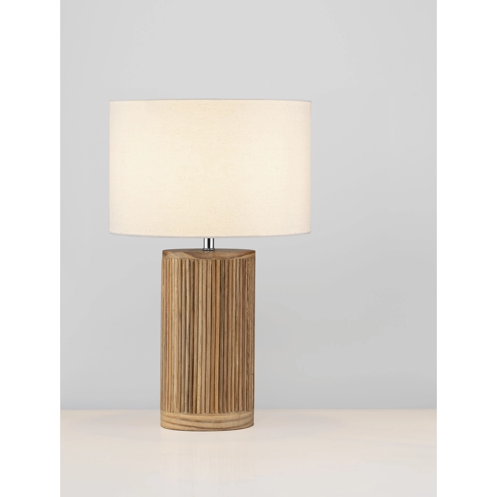 Tischlampe Nau Holz mit weißer Haube