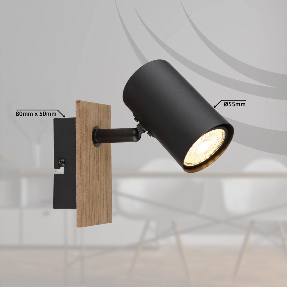 Wandlampe Linca Schwarz mit Holz Globo 9007371449941