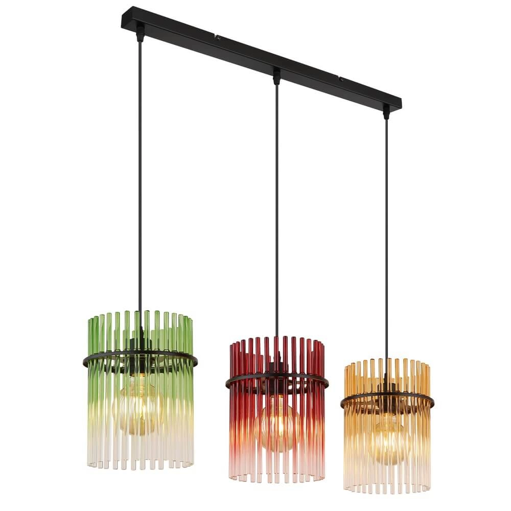 Schwarze Pendelleuchte Gorley Farbiges Glas 3-flammig Globo 9007371481002