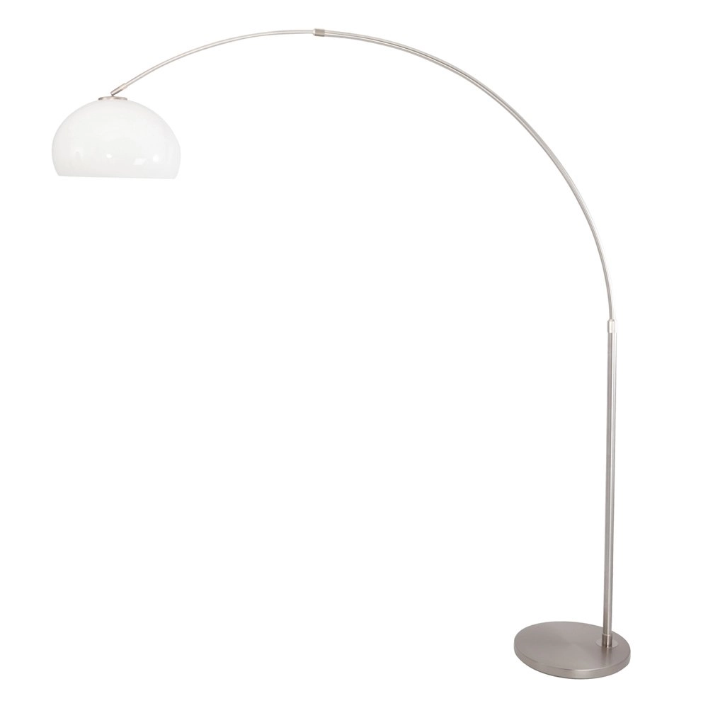 Bogenlampe Stresa Edelstahl mit weißem Lampenschirm