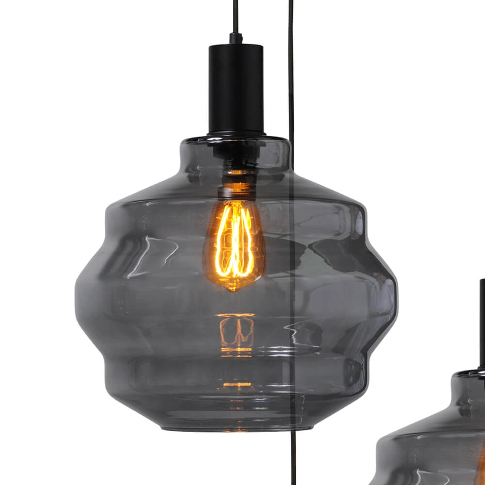 3-flammige Loft-Hängelampe - Schwarz - Porto mit Kugelrauchgläsern - Ø 30cm Masterlight 8718121270746