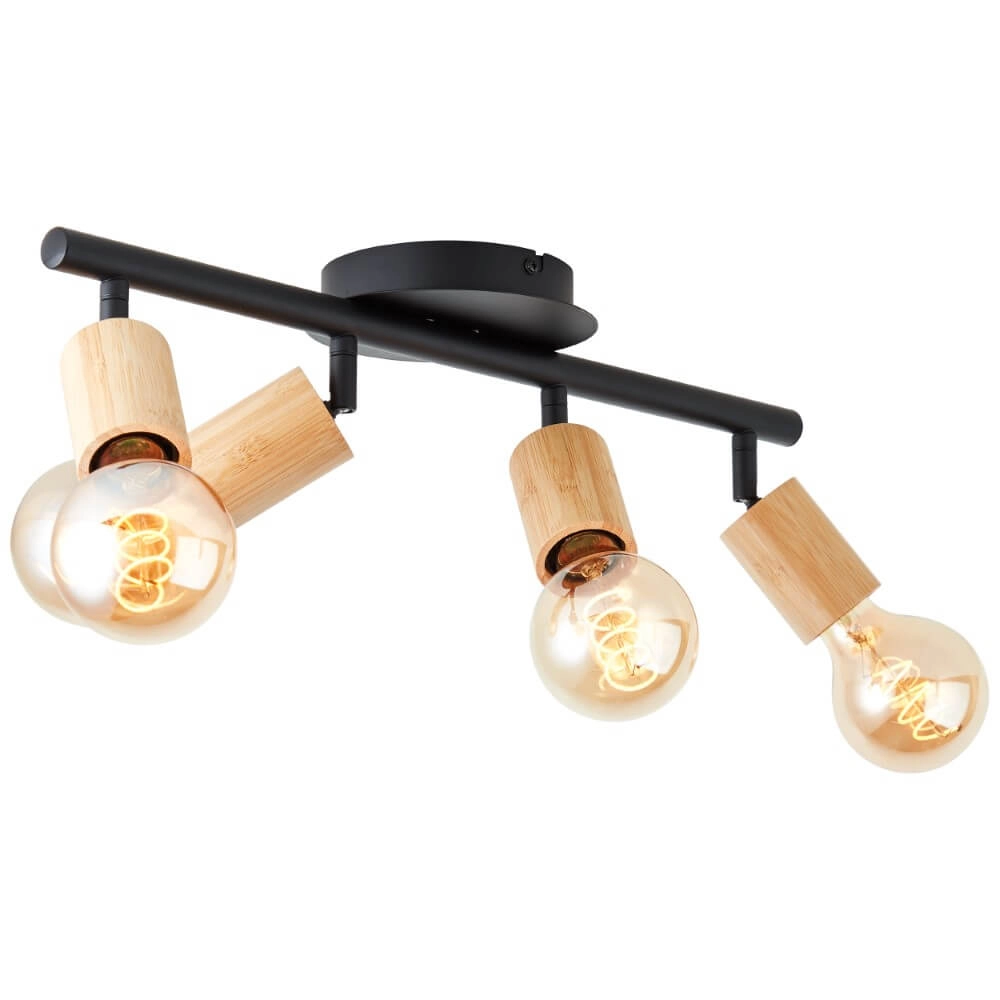 Deckenleuchte mit 4 Leuchten Tiffany schwarz mit Holz Brilliant 4004353406492