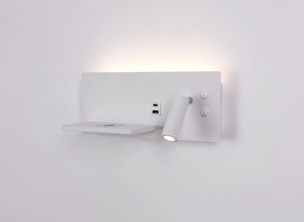 Nachttischlampe Charge rechts weiß mit kabellosem Ladegerät