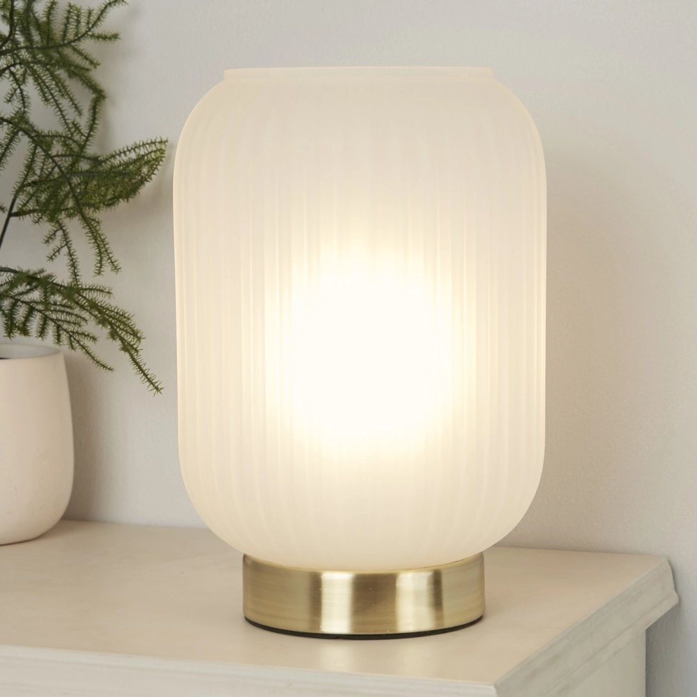 Tischlampe Pearl Gold mit weißem Glas Searchlight 5053423308265