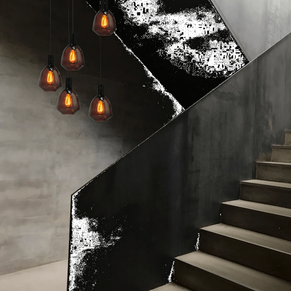 5-flammige Loft-Hängelampe - Schwarz - Porto mit roter Nicolette-Brille Masterlight 8718121271187
