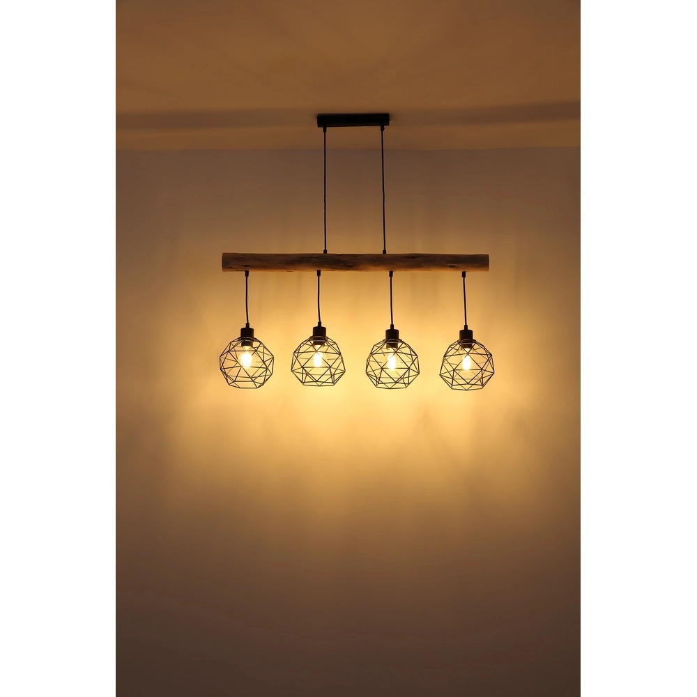 4-Licht Esstischlampe Theodor Schwarz mit Holz Globo 9007371400676