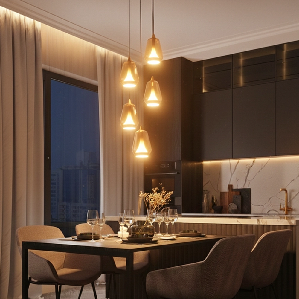 Design-Pendelleuchte Alish 5-flammiges Braunglas Lyora 5212017477736