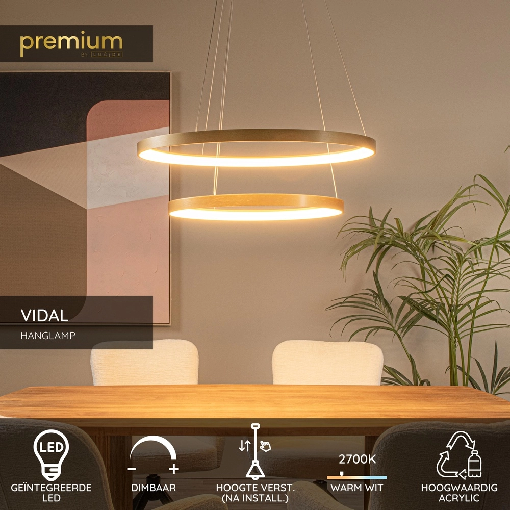 Goldene Pendellampe Vidal Ø 78 cm schlankes Design Premium by Lucide 5411212460929