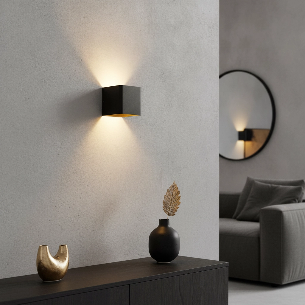 Quadratische Wandleuchte Fulda schwarz mit gold