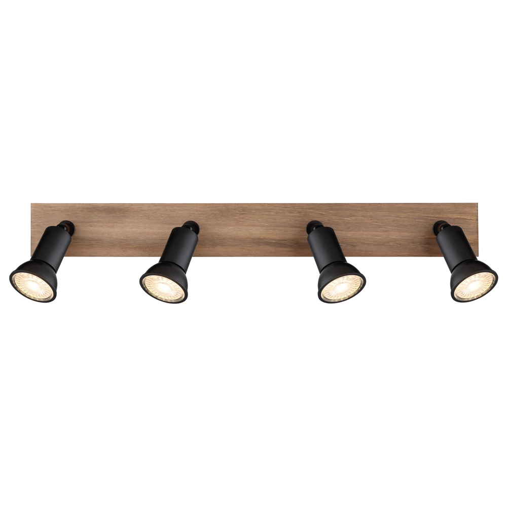Deckenscheinwerfer Drew Schwarz mit Holz 4-Licht Globo 9007371436781