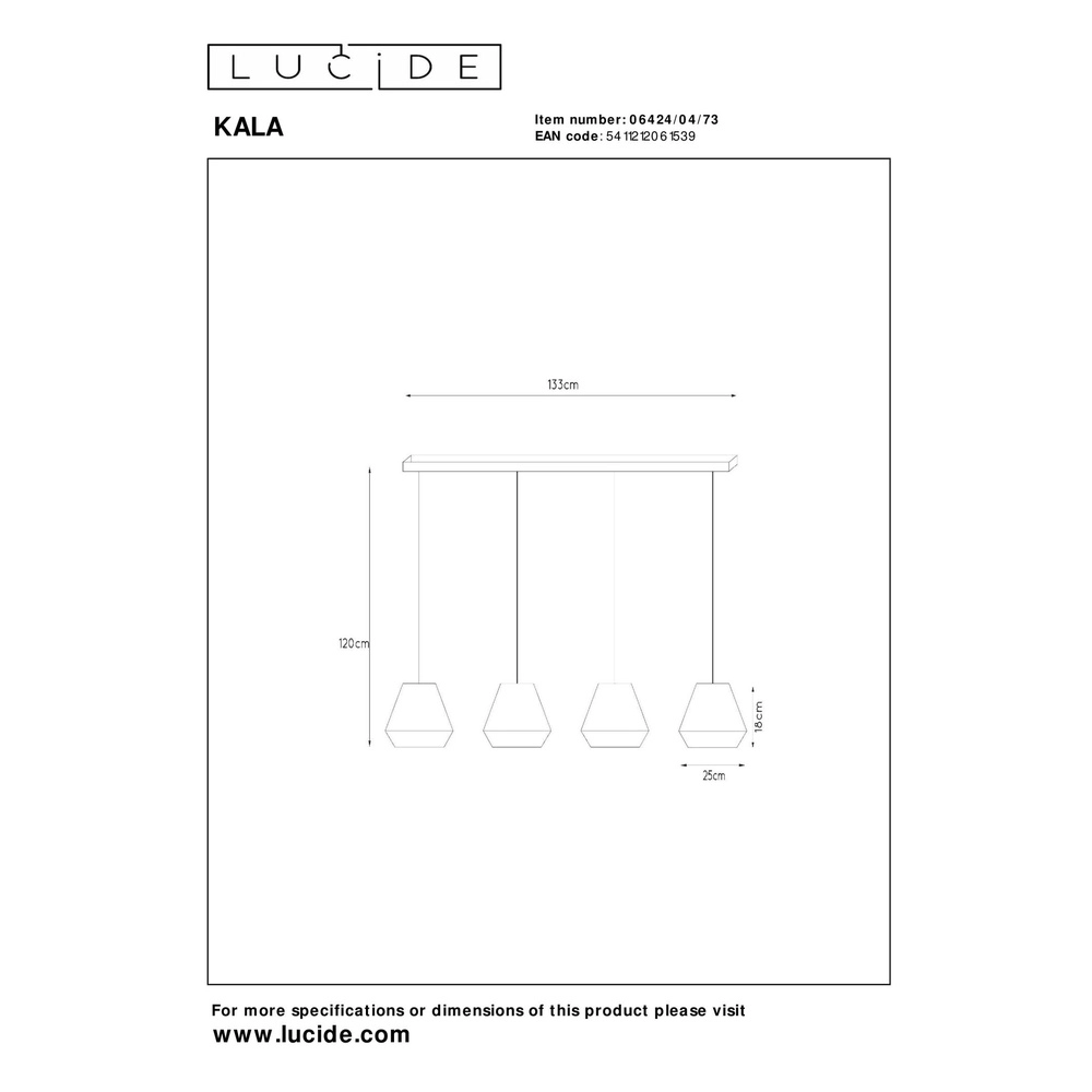 Pendellampe Kala 4-Licht Taupe Lucide 5411212061539