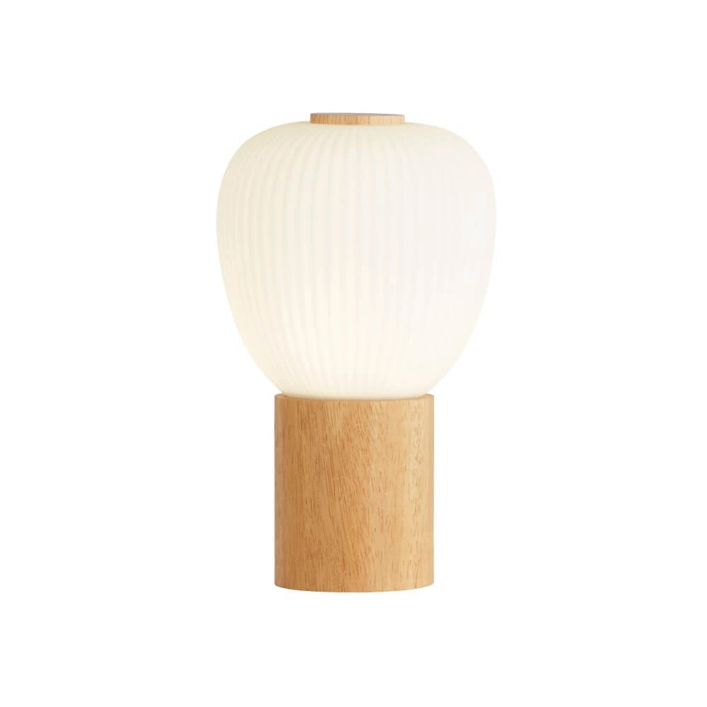 Tischlampe aus Holz Ella mit weißem Glas