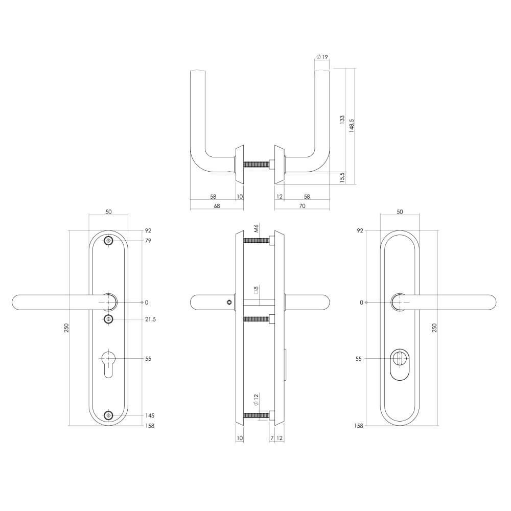 Hintertür-Hardware Luzern PC 72mm Messing Intersteel 8714186681046