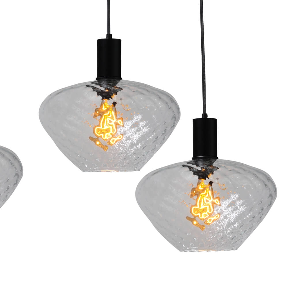 6-flammige Hängelampe - schwarz - Porto mit klaren Blossom-Gläsern Masterlight 8718121270517