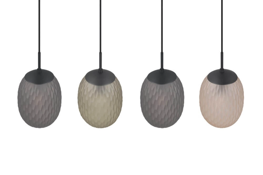 Hängelampe mit 4 Leuchten Facette mit geripptem farbigem Glas Trio 4017807616842