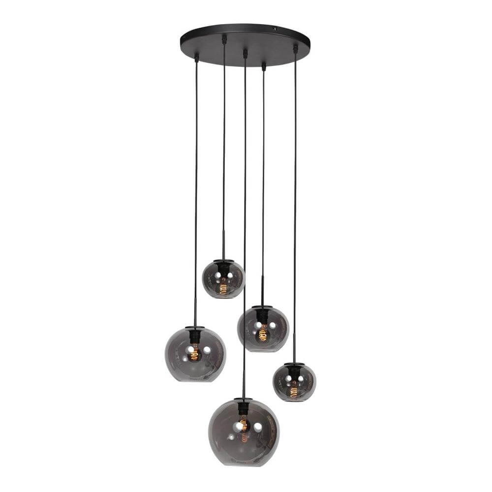 5-flammige Pendelleuchte HaloSwap Rundes Schwarz- und Rauchglas Steinhauer 8712746179620