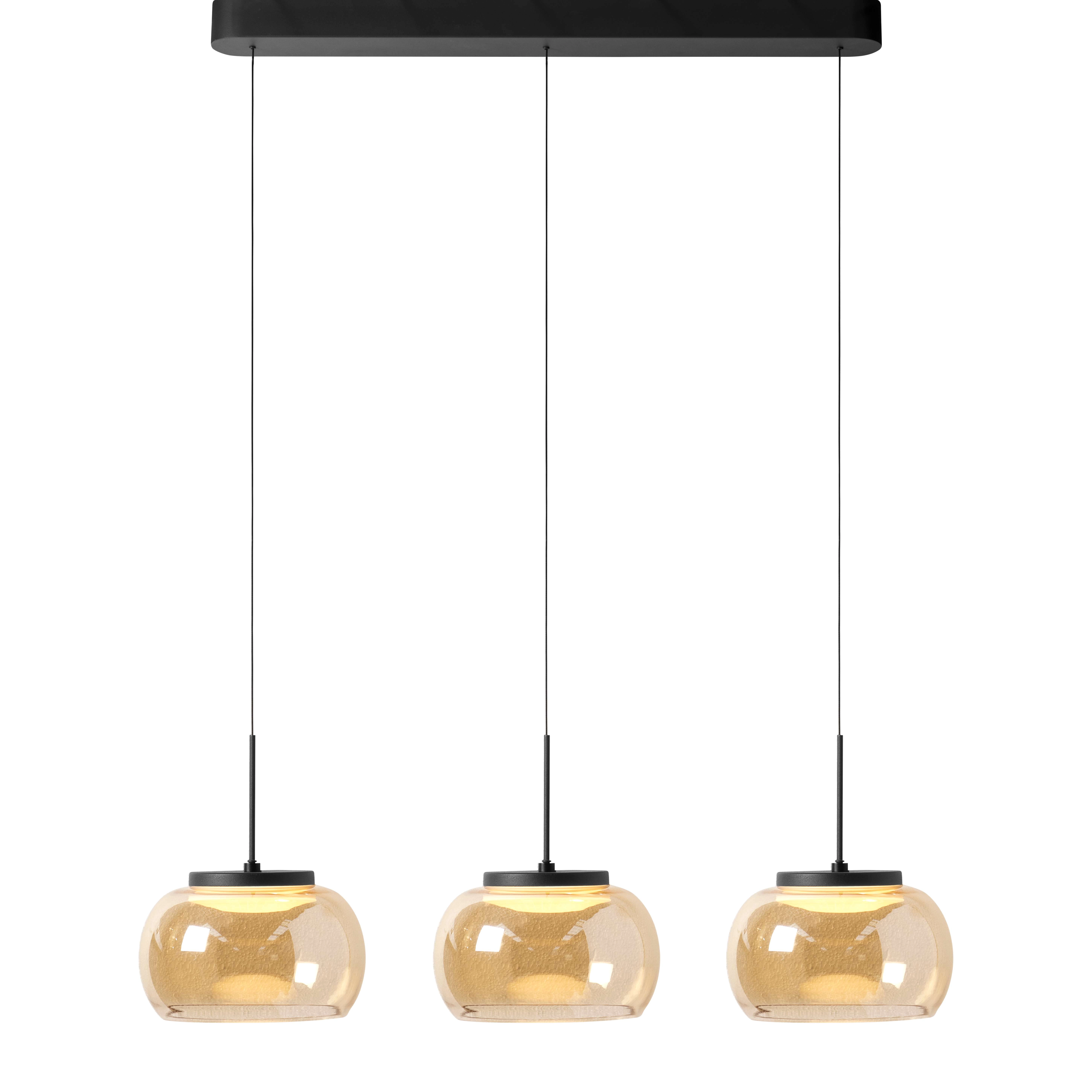 3-flammige Pendelleuchte Bounto Schwarzes gerades Braunglas