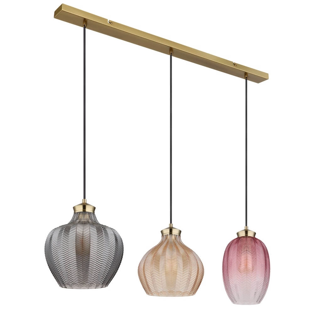 Goldene Pendelleuchte Jessica mit farbigem Glas 3-flammig Globo 9007371475124