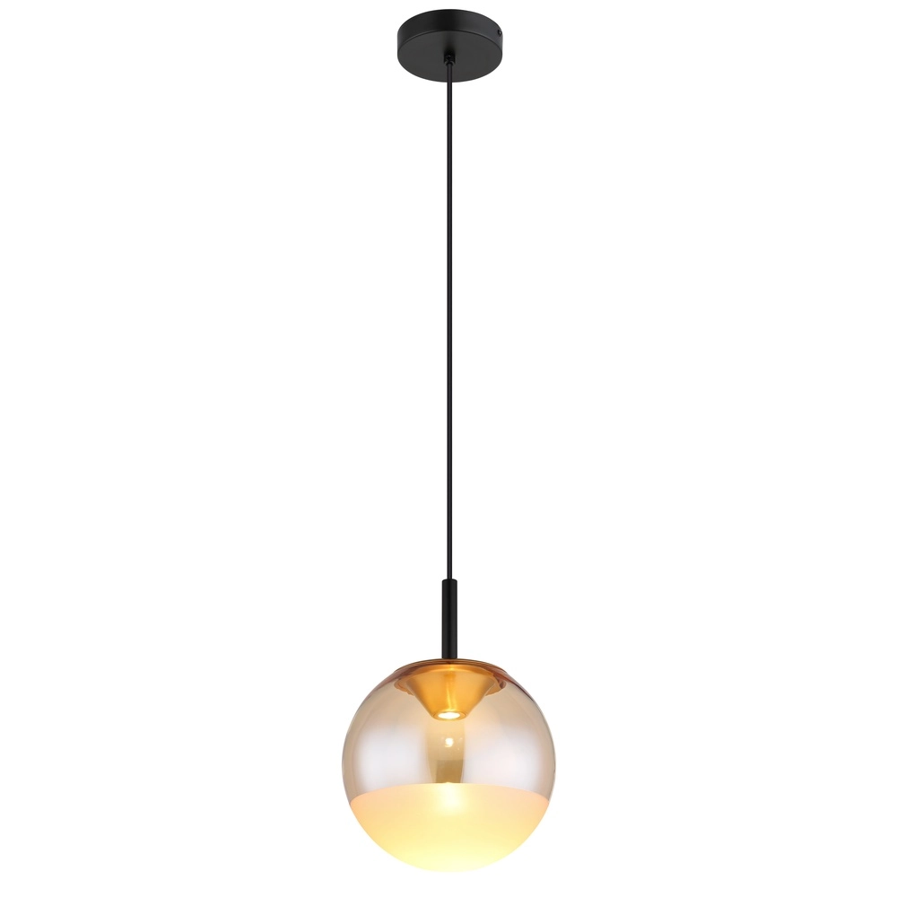 Design-Pendellampe Severin schwarz mit bernsteinfarbenem Glas