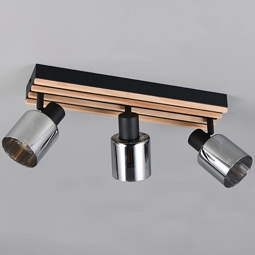 Deckenlampe 3-Leuchten Travia Schwarz mit Holz Trio 4017807682601