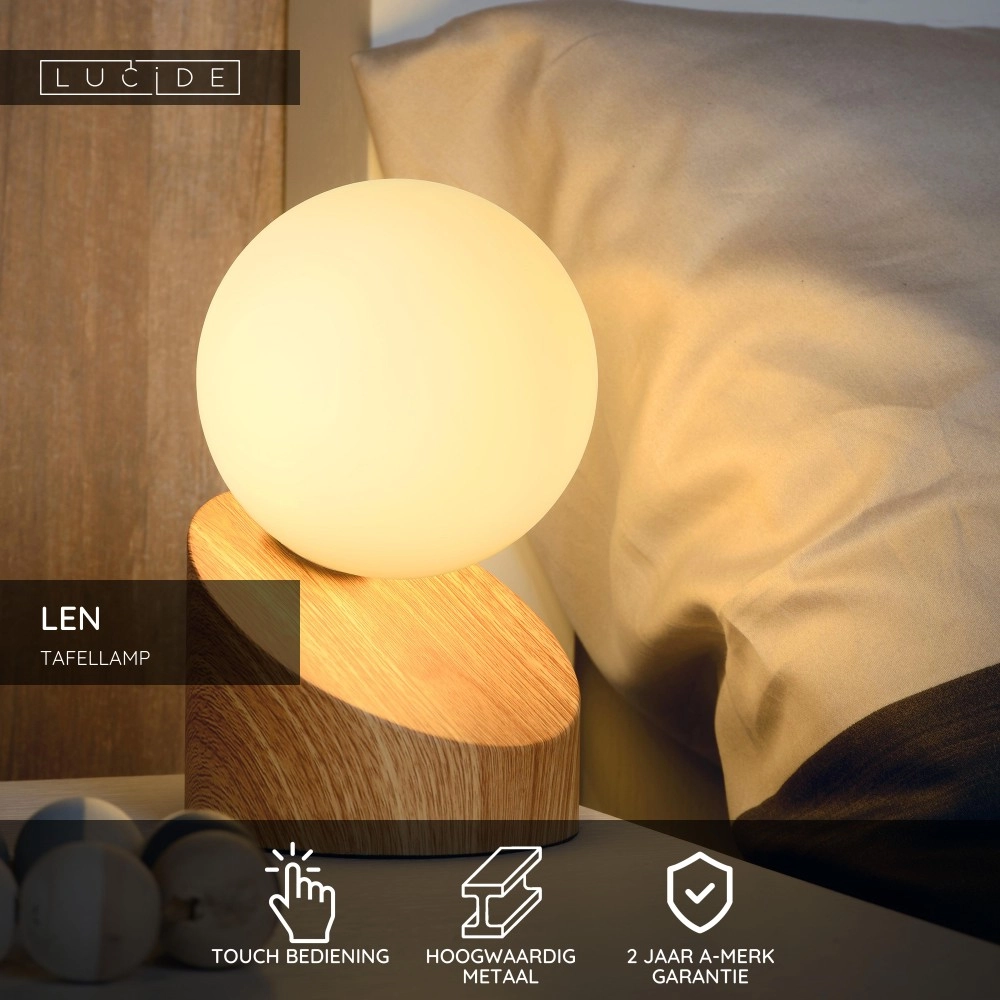 Design-Tischlampe Len Heller Holzlook Lucide 5411212450593